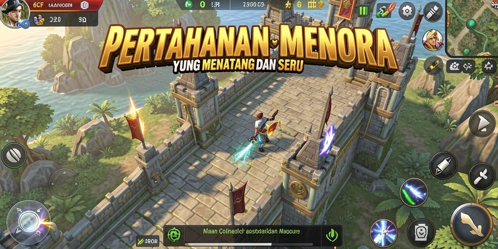 Tampilan gameplay menara di 6CF yang seru dan mendebarkan.