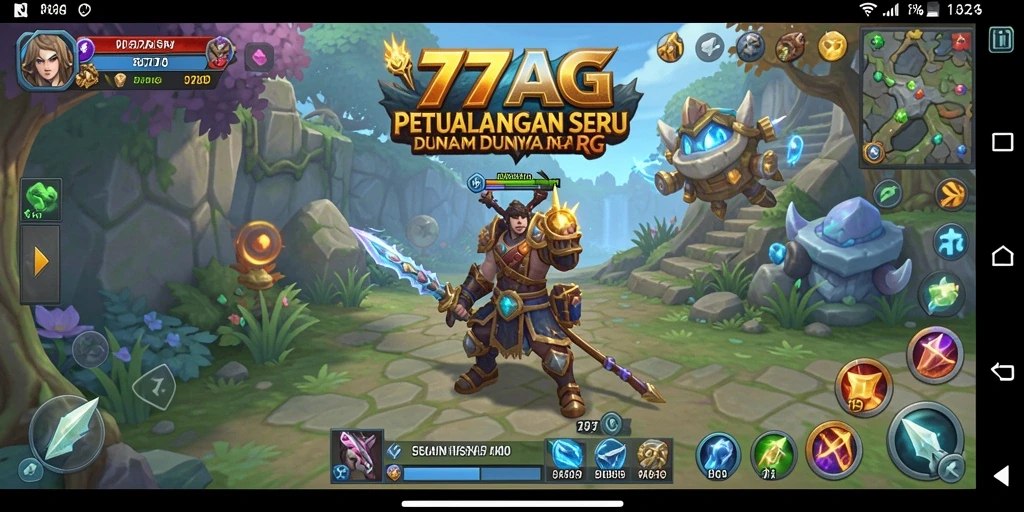 Screenshot gameplay 77AG menampilkan pahlawan bertarung melawan monster.