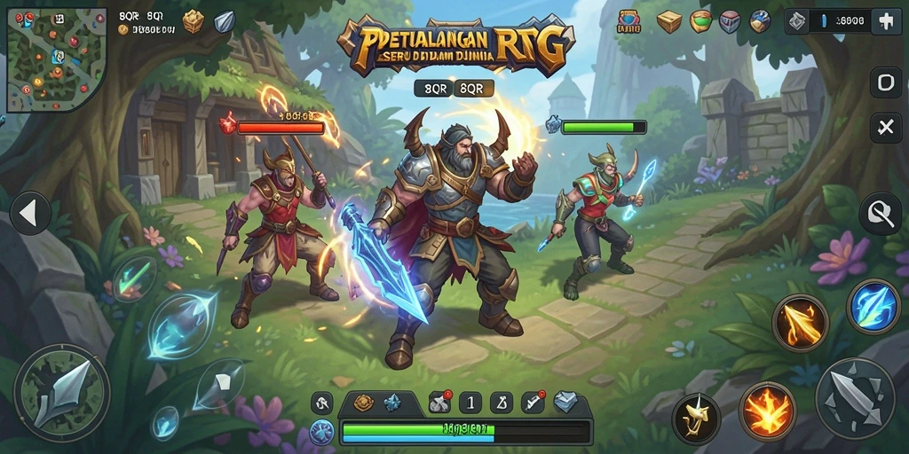 Screenshot gameplay heroik dalam dunia RPG 8QR.