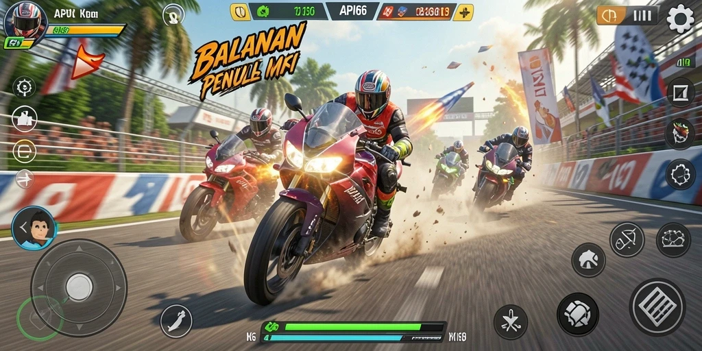 Tampilan gameplay seru dari balapan motor di API66.
