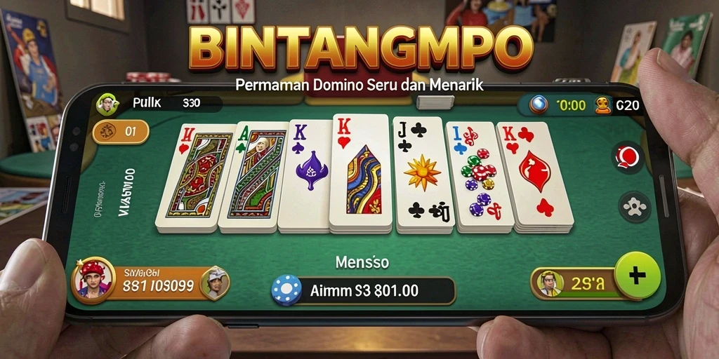 Tampilan gameplay BINTANGMPO dengan kartu Domino yang menarik.