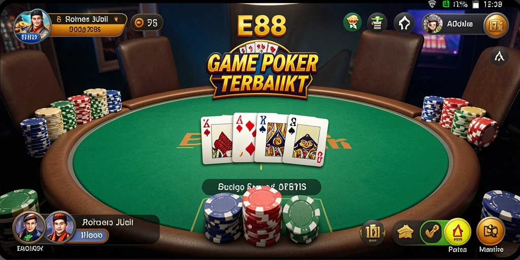 Screenshot gameplay E88 yang menampilkan suasana permainan poker yang seru.