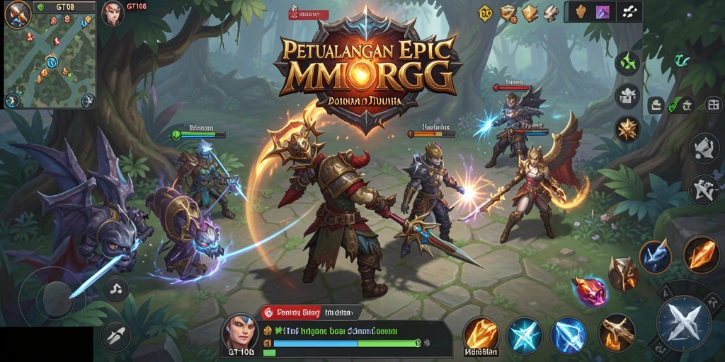 Tangkapan layar utama GT108 menunjukkan pertempuran epik di dunia MMORPG.