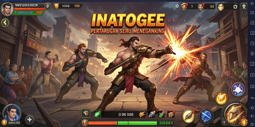 Gameplay INATOGEL dengan pertarungan karakter yang seru dan strategi.