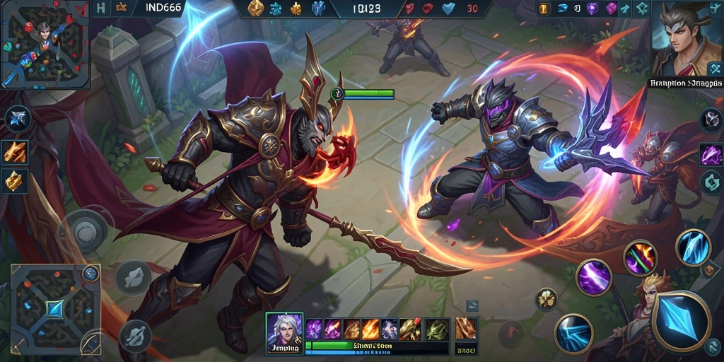 Tangkapan layar menunjukkan aksi intens dalam permainan MOBA.