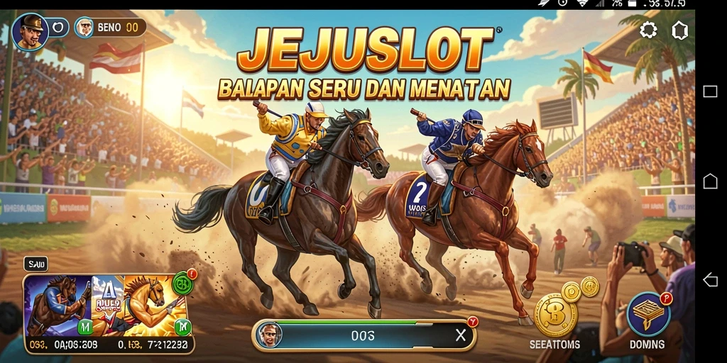 Gameplay balapan yang seru di JEJUSLOT dengan grafis mencolok.