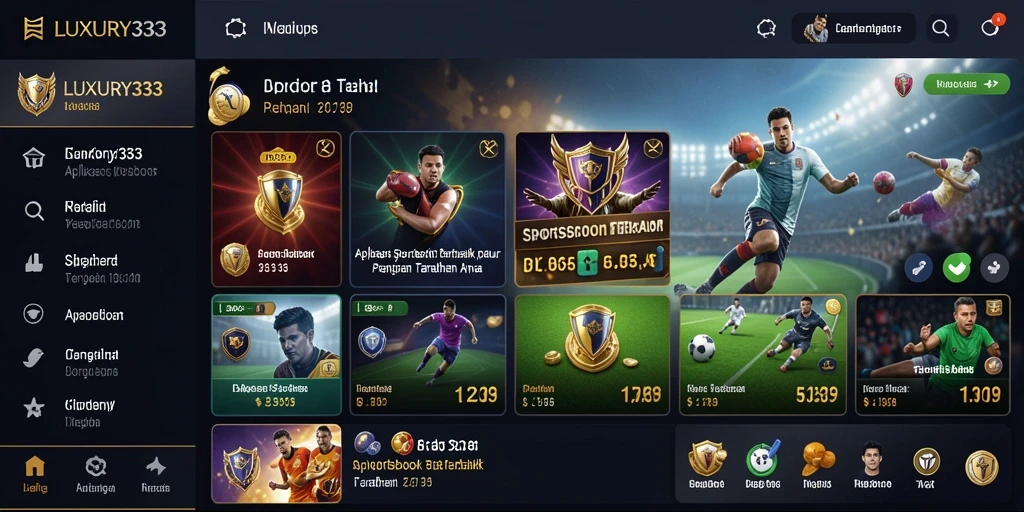 Screenshot LUXURY333 menunjukkan antarmuka aplikasi Sportsbook yang menarik.