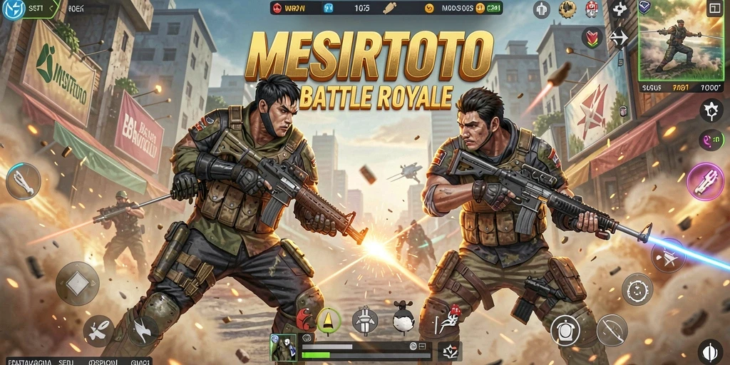 Tampilan gameplay seru dalam MESIRTOTO yang penuh aksi Battle Royale.