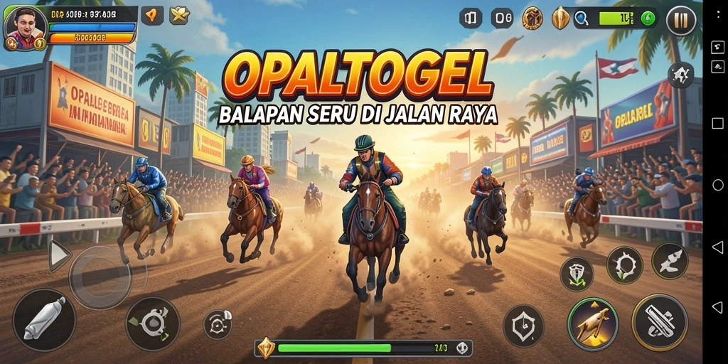 Tampilan seru gameplay balapan OPALTOGEL dengan kendaraan kustom.