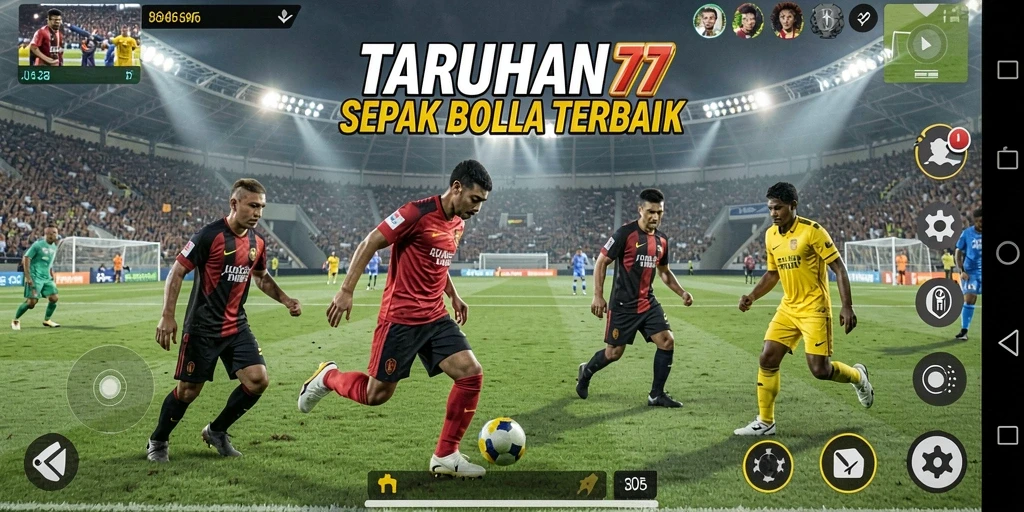 Tangkapan layar gameplay TARUHAN77 yang menampilkan aksi sepak bola seru.